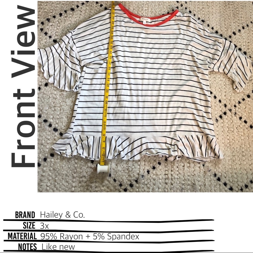 Whit t-shirt with black stripe and ruffle detail